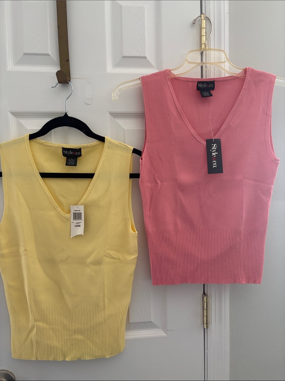 Style & Co. Ribbed V-Neck Tank Top Duo — Pink & Yellow